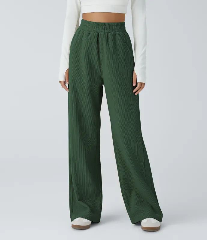 Halara Pantalón pana tiro alto bolsillo lateral pierna recta - Greener Pastures - L(petite) made by Halara