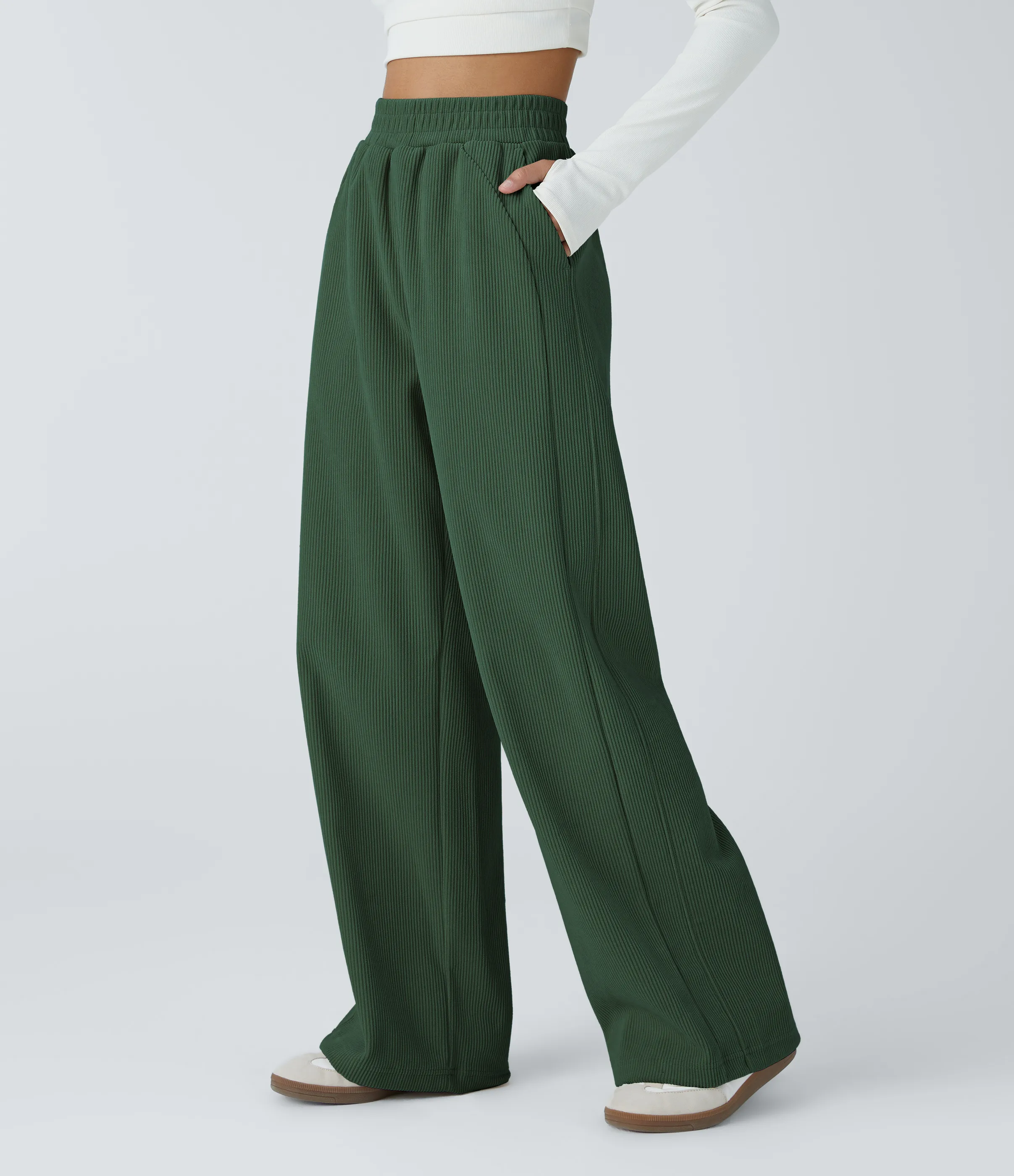 Halara Pantalón pana tiro alto bolsillo lateral pierna recta - Greener Pastures - L(petite) sold by Halara product image thumbnail 4