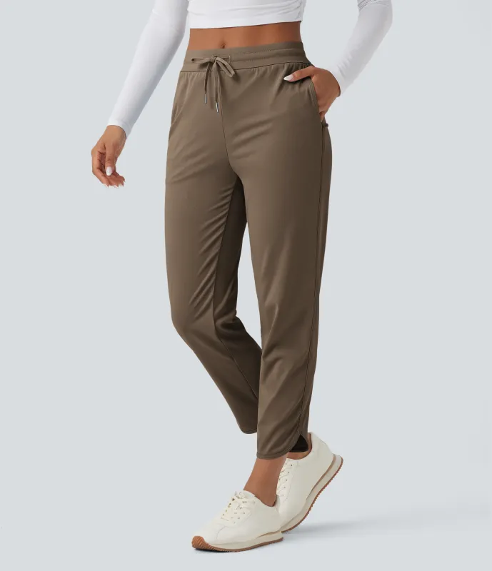 Halara Pantalones de golf ajustados de tiro medio con cordón, dobladillo curvo y secado rápido con bolsillos - UPF 40+ - Shitake - M(regular) made by Halara