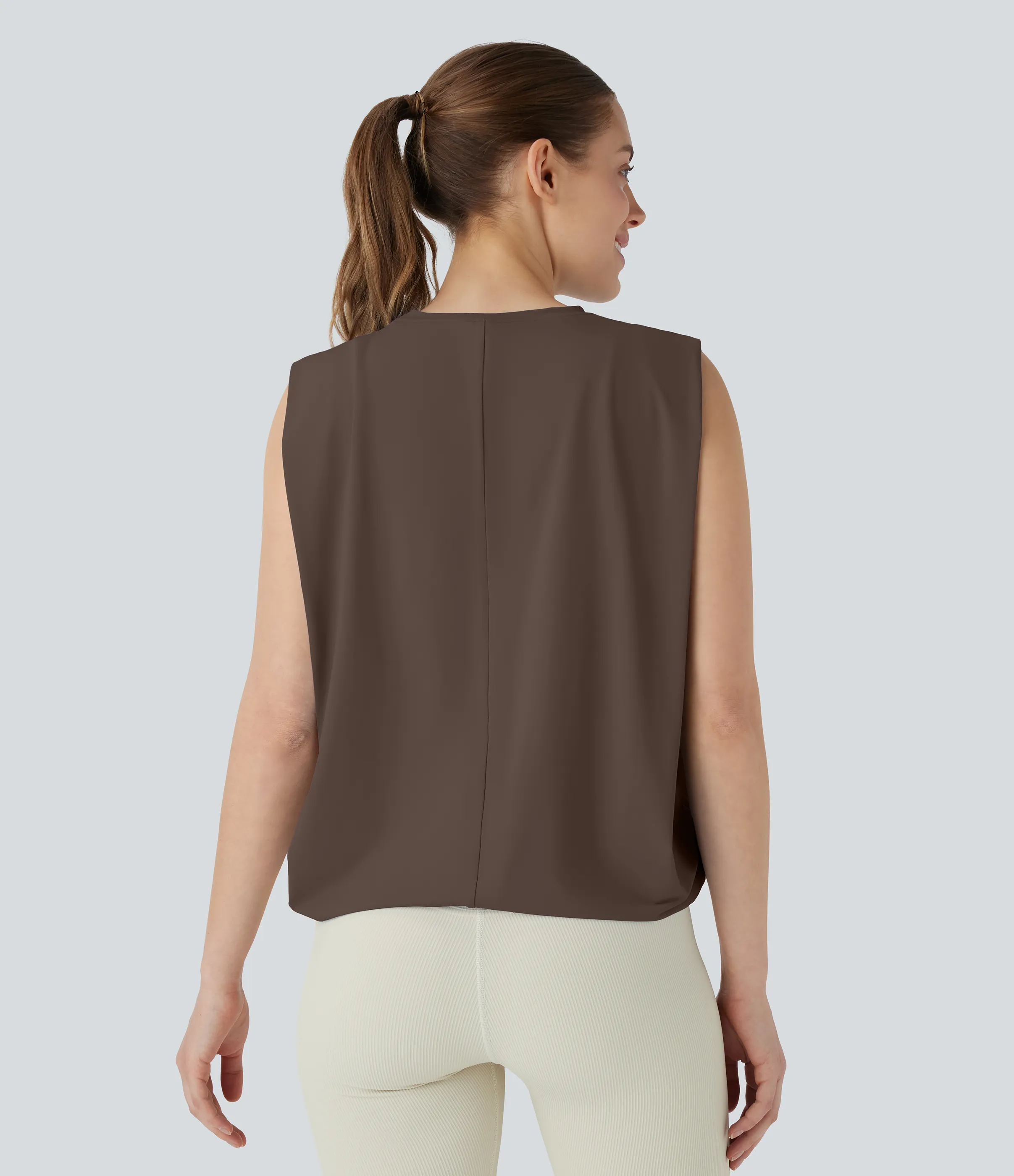 Halara Camiseta yoga cuello redondo fruncido tacto fresco - UPF 50+ - Chocolate Martini - XL sold by Halara product image thumbnail 3