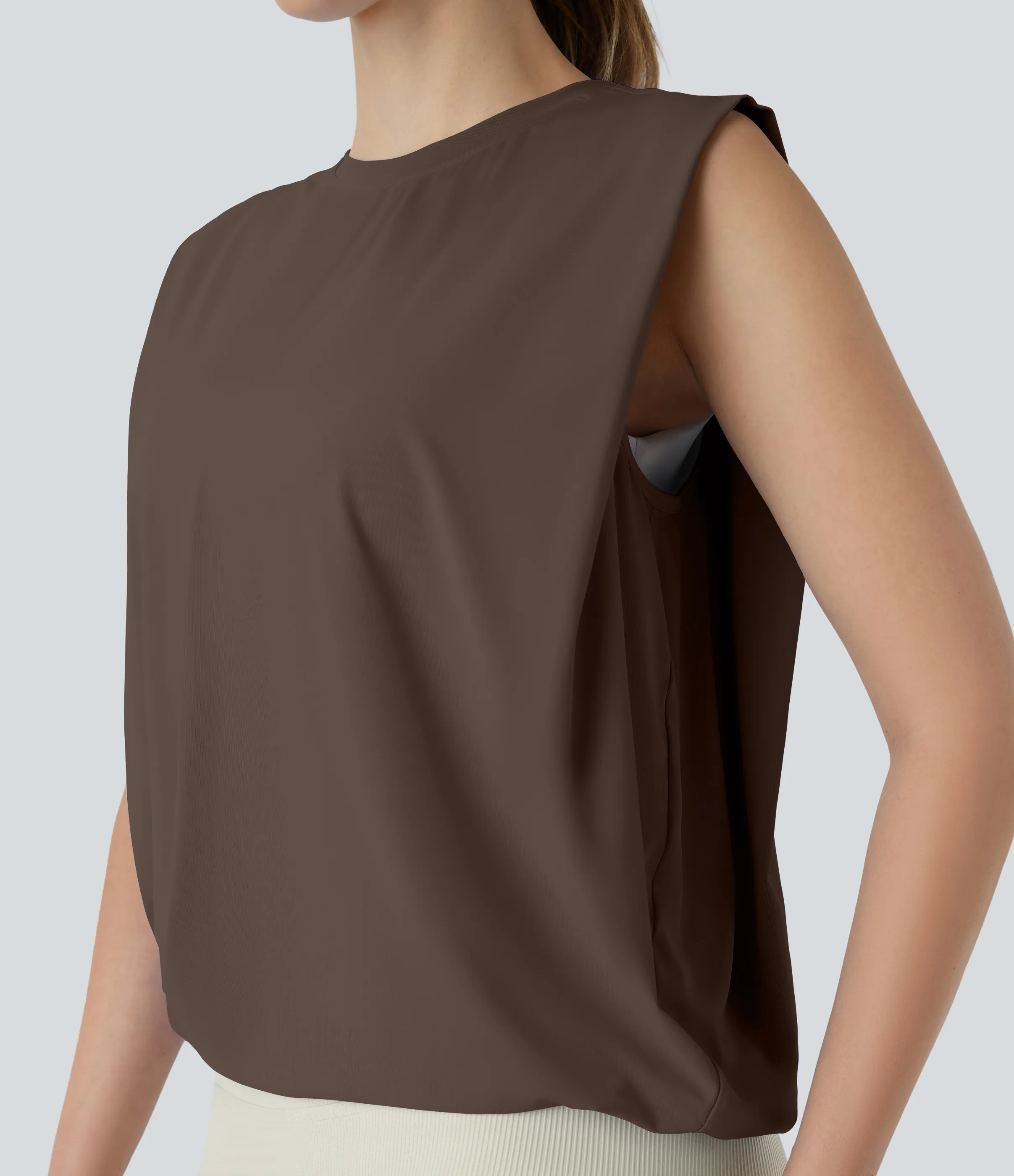 Halara Camiseta yoga cuello redondo fruncido tacto fresco - UPF 50+ - Chocolate Martini - XL sold by Halara product image thumbnail 5