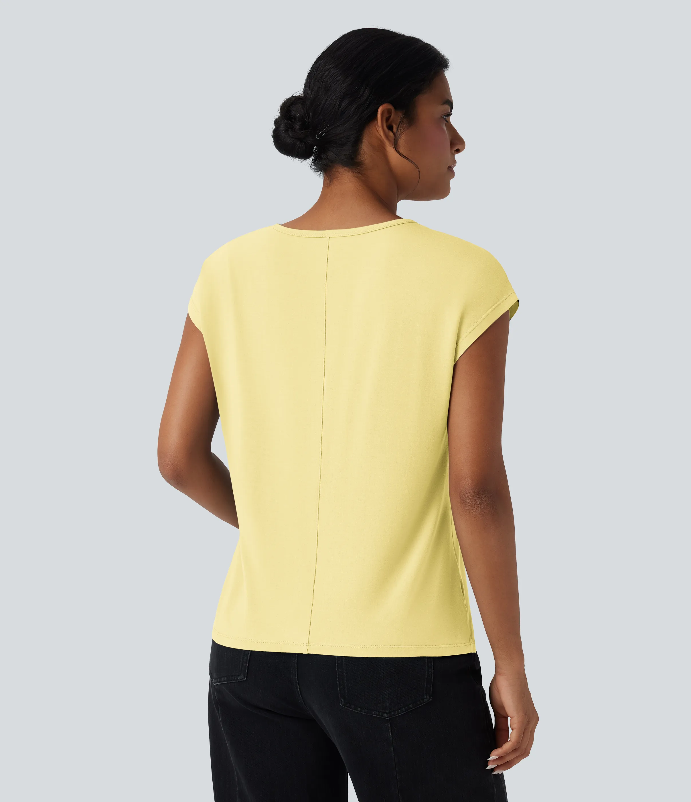 Halara Camiseta casual de manga corta con cuello en V - Tender Yellow - XS sold by Halara product image thumbnail 3