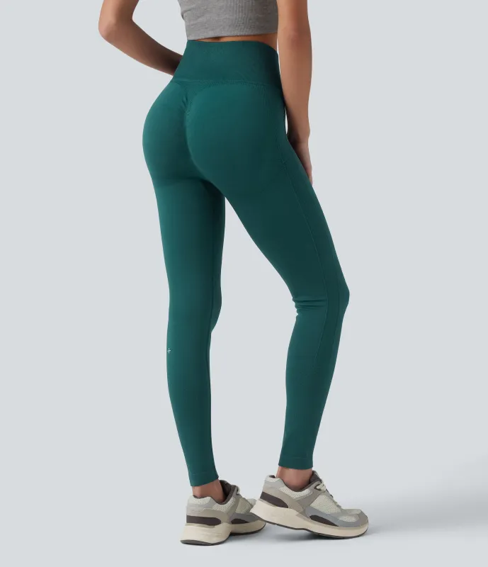 Halara Leggings yoga tiro alto control abdomen realce glúteo sin costura - Copper Green - XL(7/8) made by Halara