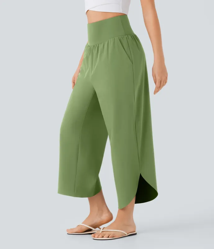 Halara Pantalón SoCinched resort secado rápido dobladillo dividido bolsillo lateral control abdomen tiro alto - Hot Wasabi - Green - XS(regular) made by Halara