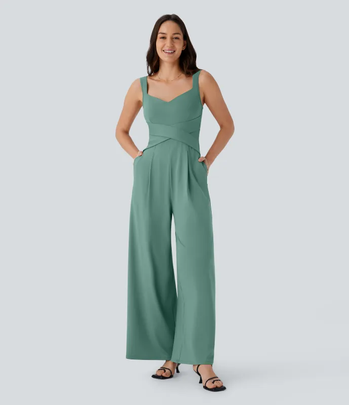 Halara Jumpsuit casual sin mangas con espalda en U y bolsillos - Azure - XL(regular) made by Halara