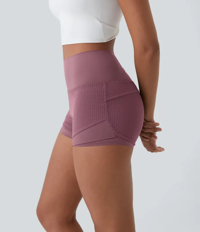 Halara Pantalones cortos de tiro alto 2 en 1 con bolsillo trasero - Nocturne - XS made by Halara