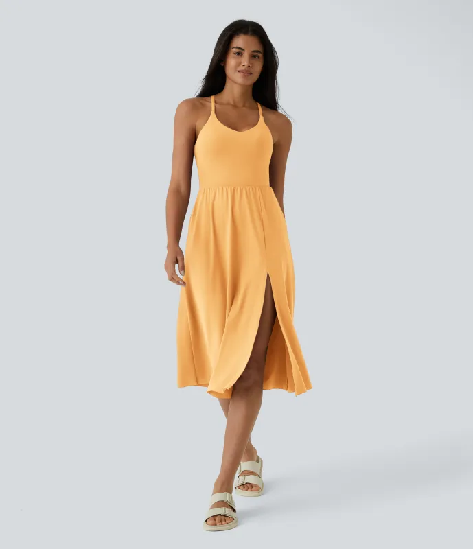 Halara Vestido midi bolsillo lateral espalda cruzada - Warm Apricot - XS made by Halara