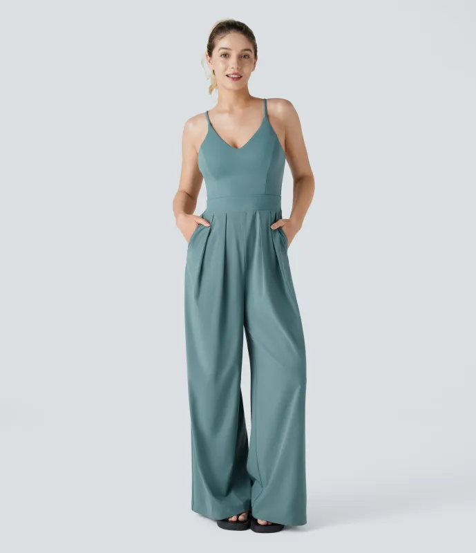 Halara Mono Breezeful™ Resort sin espalda cremallera lateral invisible bolsillo pierna ancha secado rápido - Stone Blue - XL(regular) made by Halara