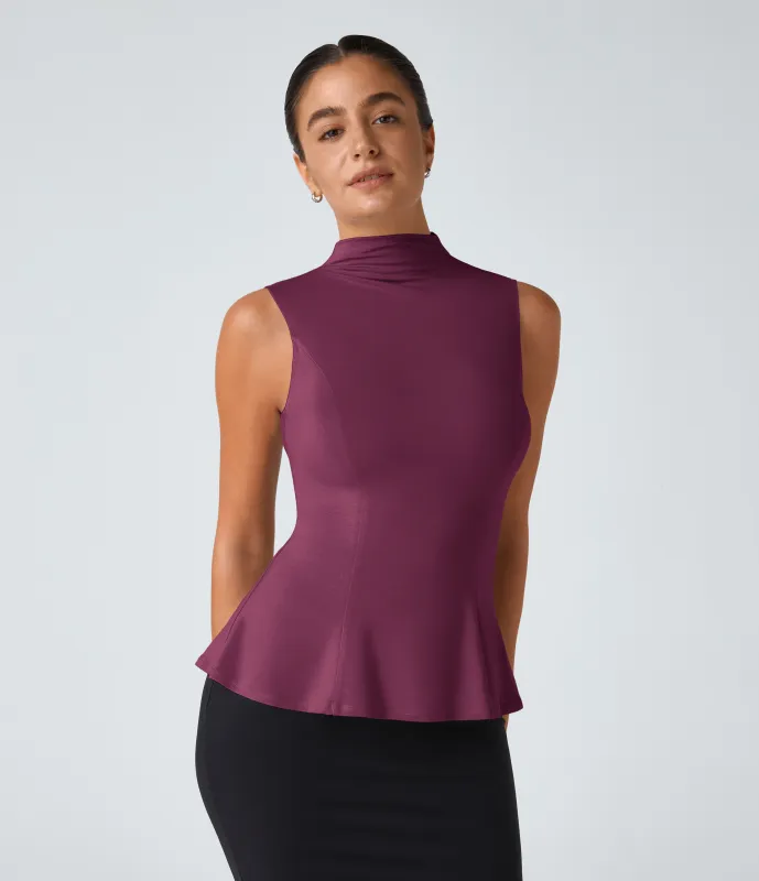 Halara Camiseta sin manga peplum cuello alzado - Red Violet - XS made by Halara