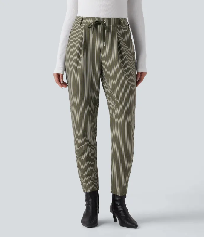 Halara Pantalones de oficina de tiro medio con rayas cónicas, cordón y bolsillos - Camo Olive Green - XL(regular) made by Halara