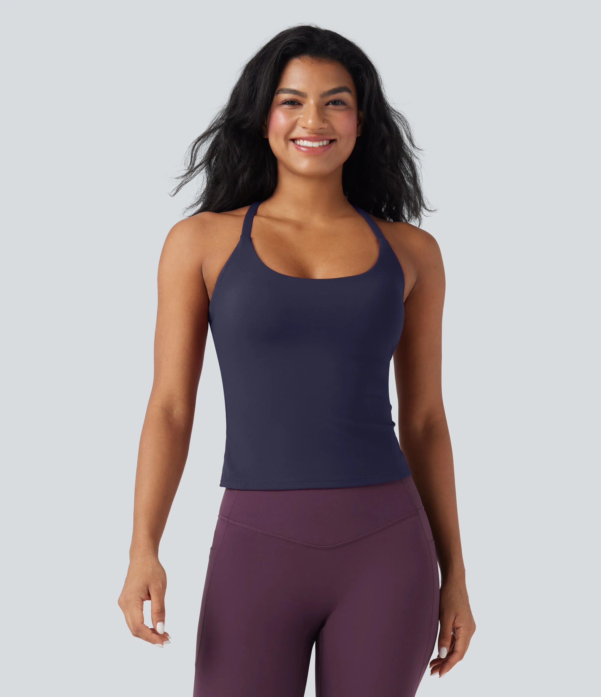 Halara Top de yoga con escote redondo, espalda cruzada y dobladillo cruzado - Evening Blue - XL sold by Halara product image thumbnail 3