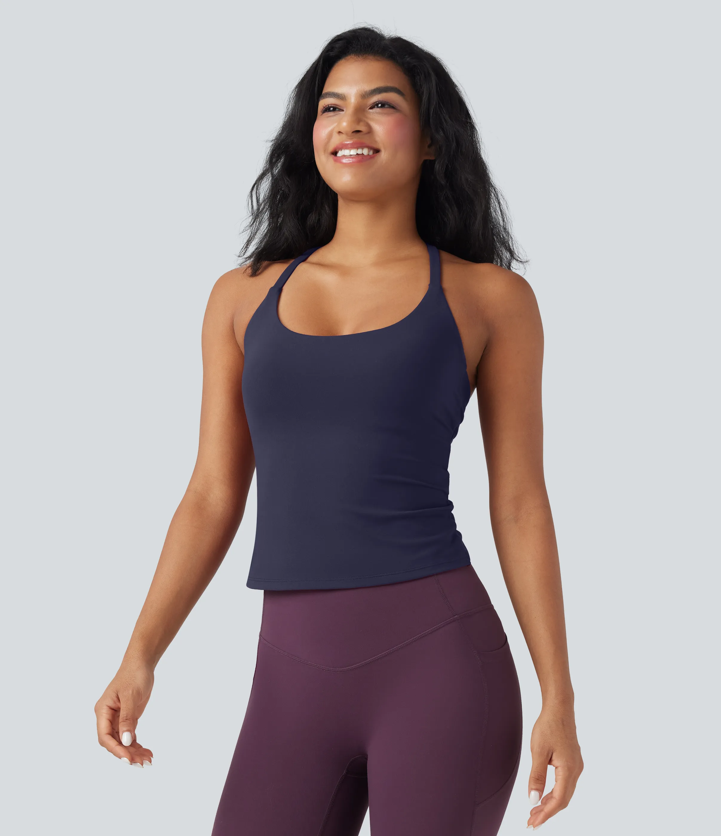 Halara Top de yoga con escote redondo, espalda cruzada y dobladillo cruzado - Evening Blue - XL sold by Halara product image thumbnail 4