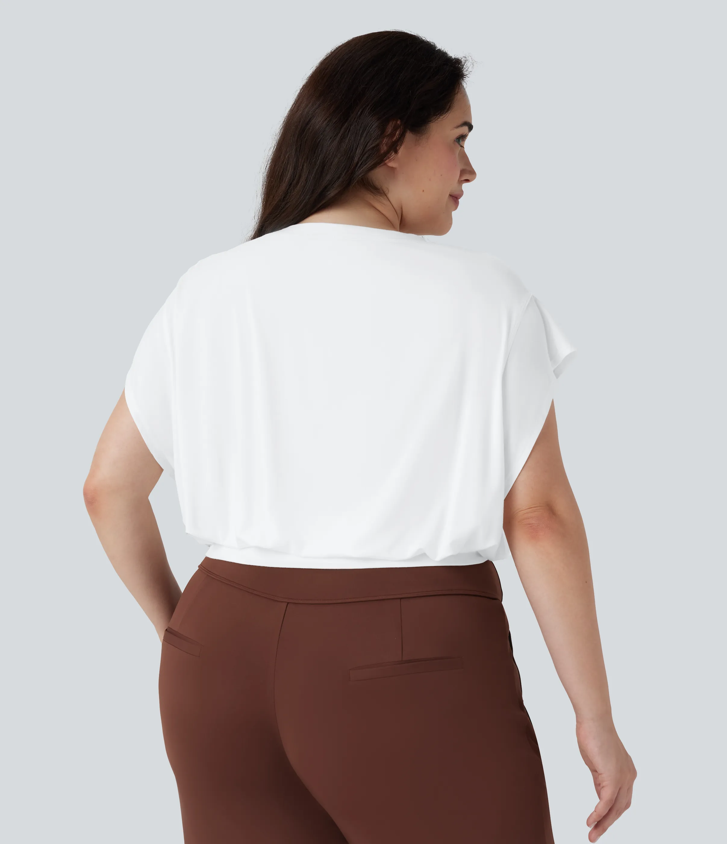 Halara Camiseta oficina talla grande cuello redondo manga corta murciélago - White - 2X sold by Halara product image thumbnail 3