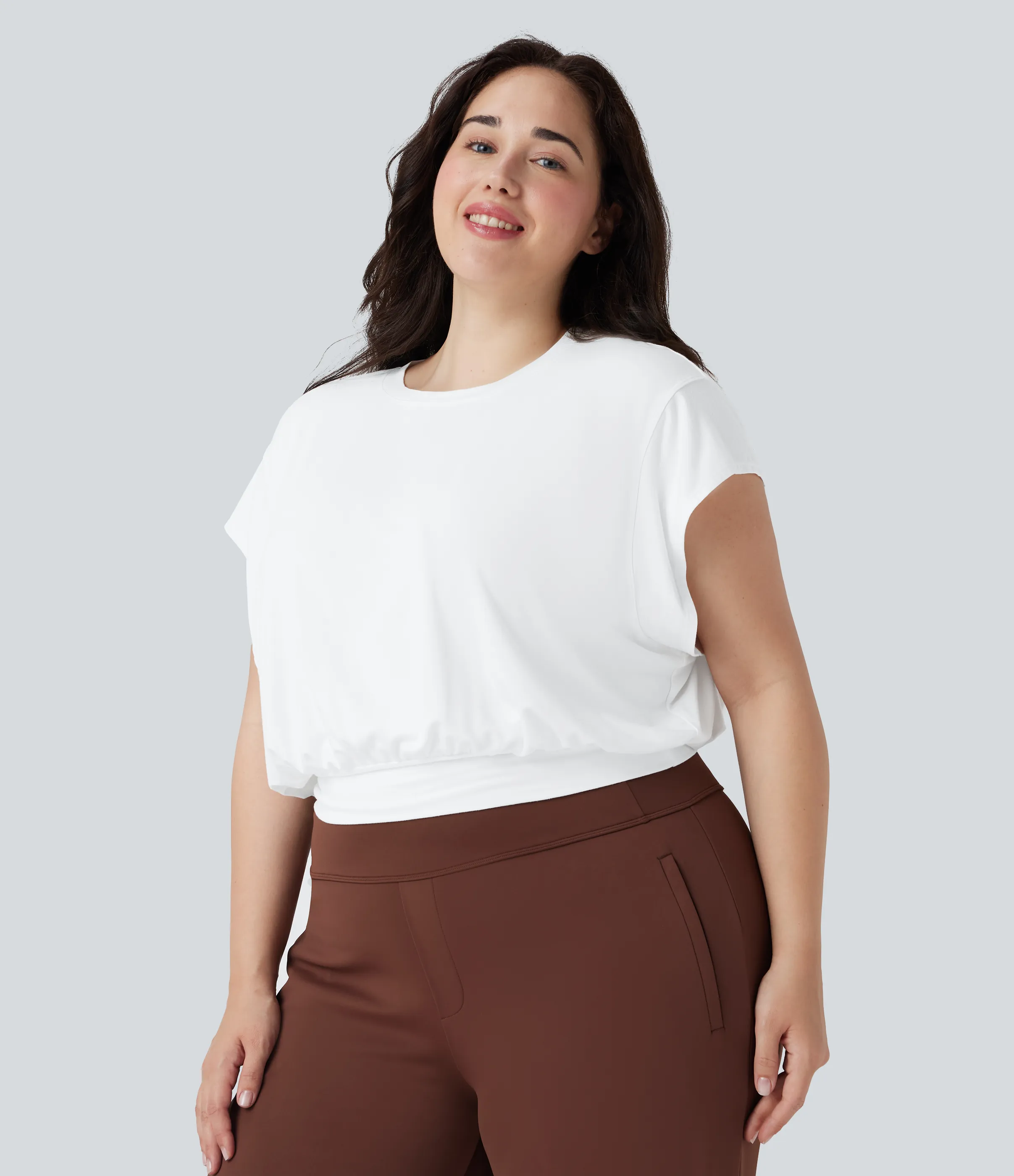 Halara Camiseta oficina talla grande cuello redondo manga corta murciélago - White - 2X sold by Halara product image thumbnail 4