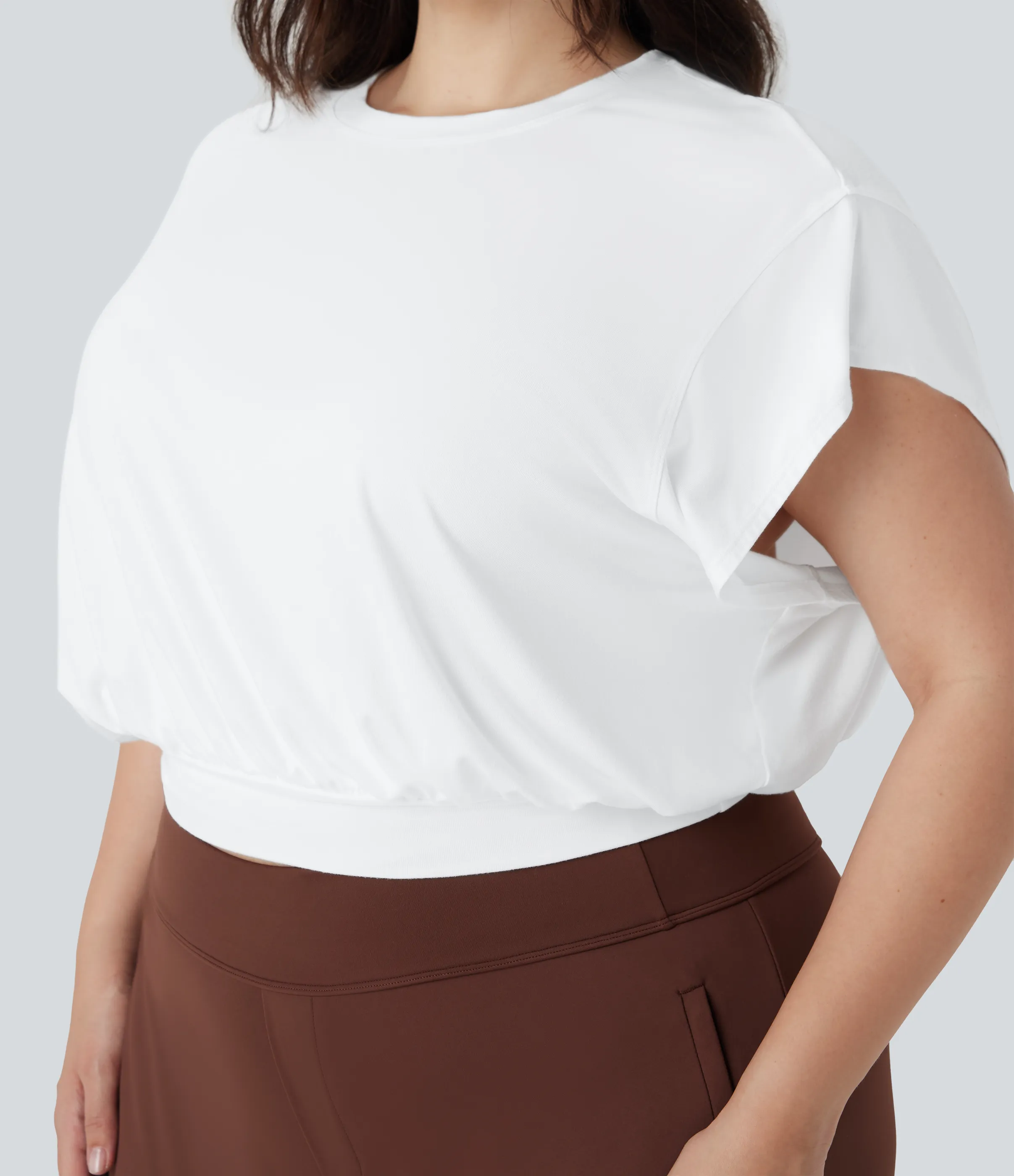 Halara Camiseta oficina talla grande cuello redondo manga corta murciélago - White - 2X sold by Halara product image thumbnail 5
