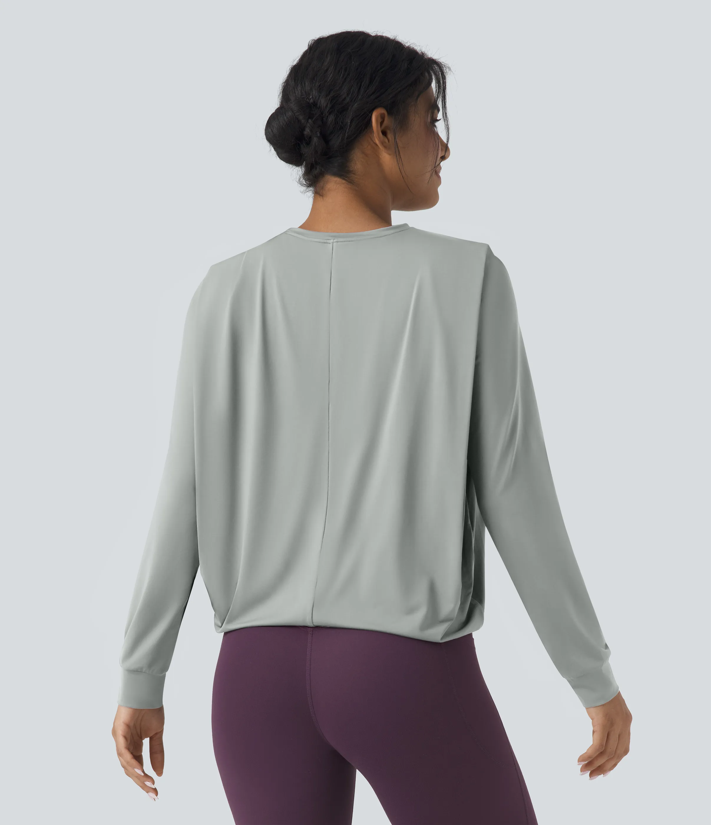 Halara Top deportivo de yoga fruncido de manga larga con cuello redondo - UPF50+ - Mirage Gray - L sold by Halara product image thumbnail 3