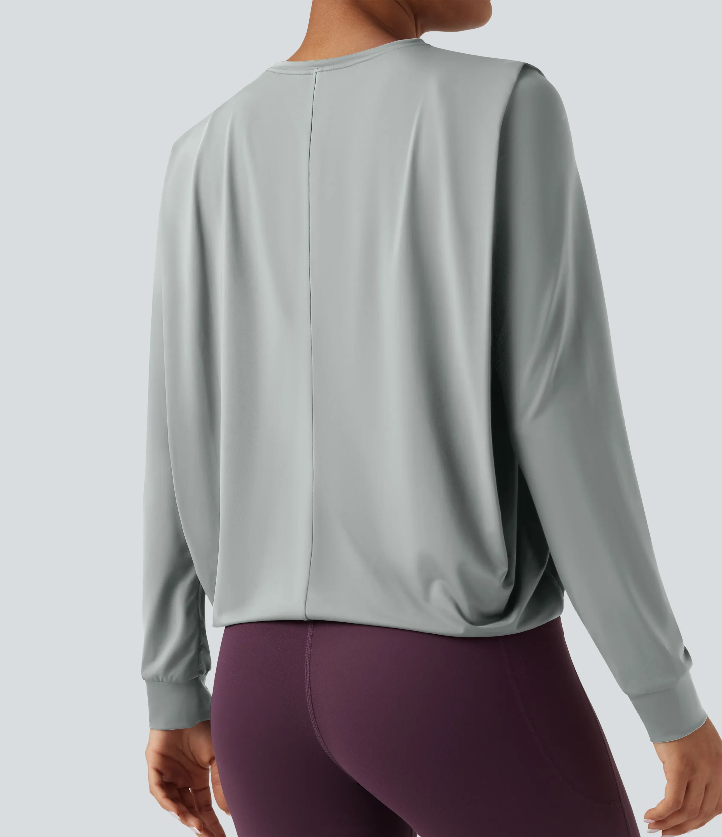 Halara Top deportivo de yoga fruncido de manga larga con cuello redondo - UPF50+ - Mirage Gray - L sold by Halara product image thumbnail 5