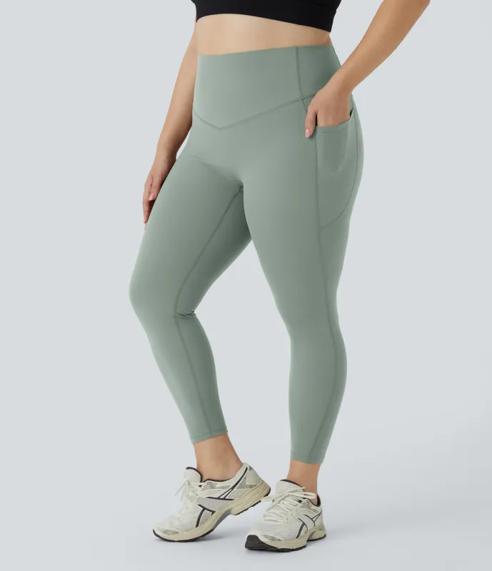Halara Leggings SoCinched talla grande entrenamiento bolsillo lateral moldeador abdomen tiro alto - Iceberg Green - 1X(full_length) made by Halara