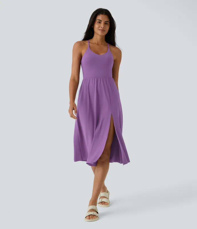Halara Vestido midi bolsillo lateral espalda cruzada - Dewberry - XS made by Halara