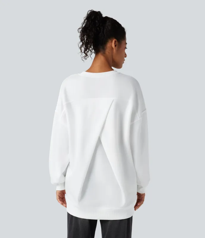 Halara Sudadera polar gran tamaño bolsillo lateral manga larga cuello redondo - White - L made by Halara