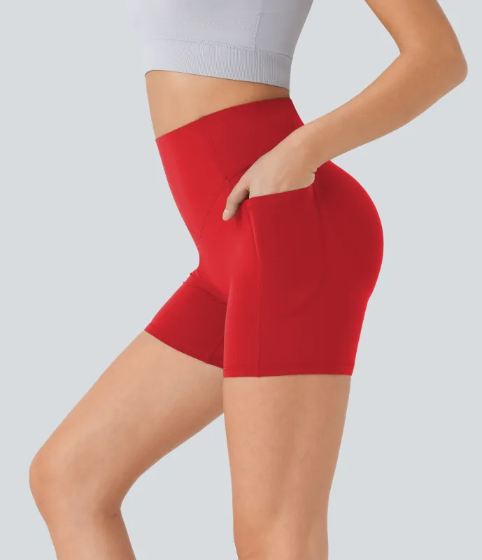 Halara Pantalón corto SoCinched UltraSculpt ciclista tiro alto realce glúteo bolsillo lateral entrenamiento 12.5cm - Aura Orange - XS made by Halara
