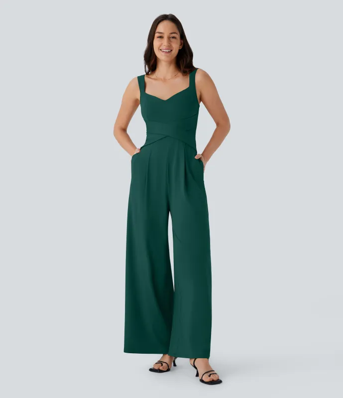 Halara Jumpsuit casual sin mangas con espalda en U y bolsillos - Rain Forest - M(regular) made by Halara