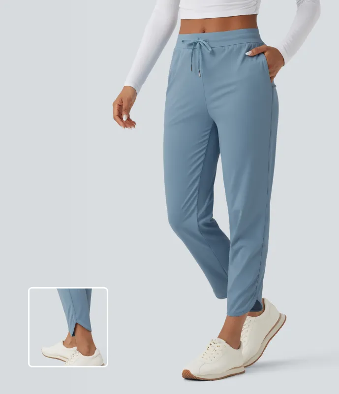 Halara Pantalones de golf ajustados de tiro medio con cordón, dobladillo curvo y secado rápido con bolsillos - UPF 40+ - Mountain Spring - XS(petite) made by Halara