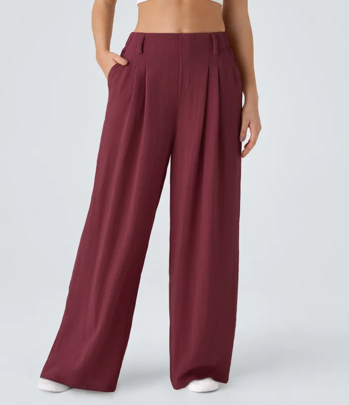 Halara Pantalón tiro alto bolsillo lateral plisado pierna ancha - Biking Red - XL(tall) made by Halara