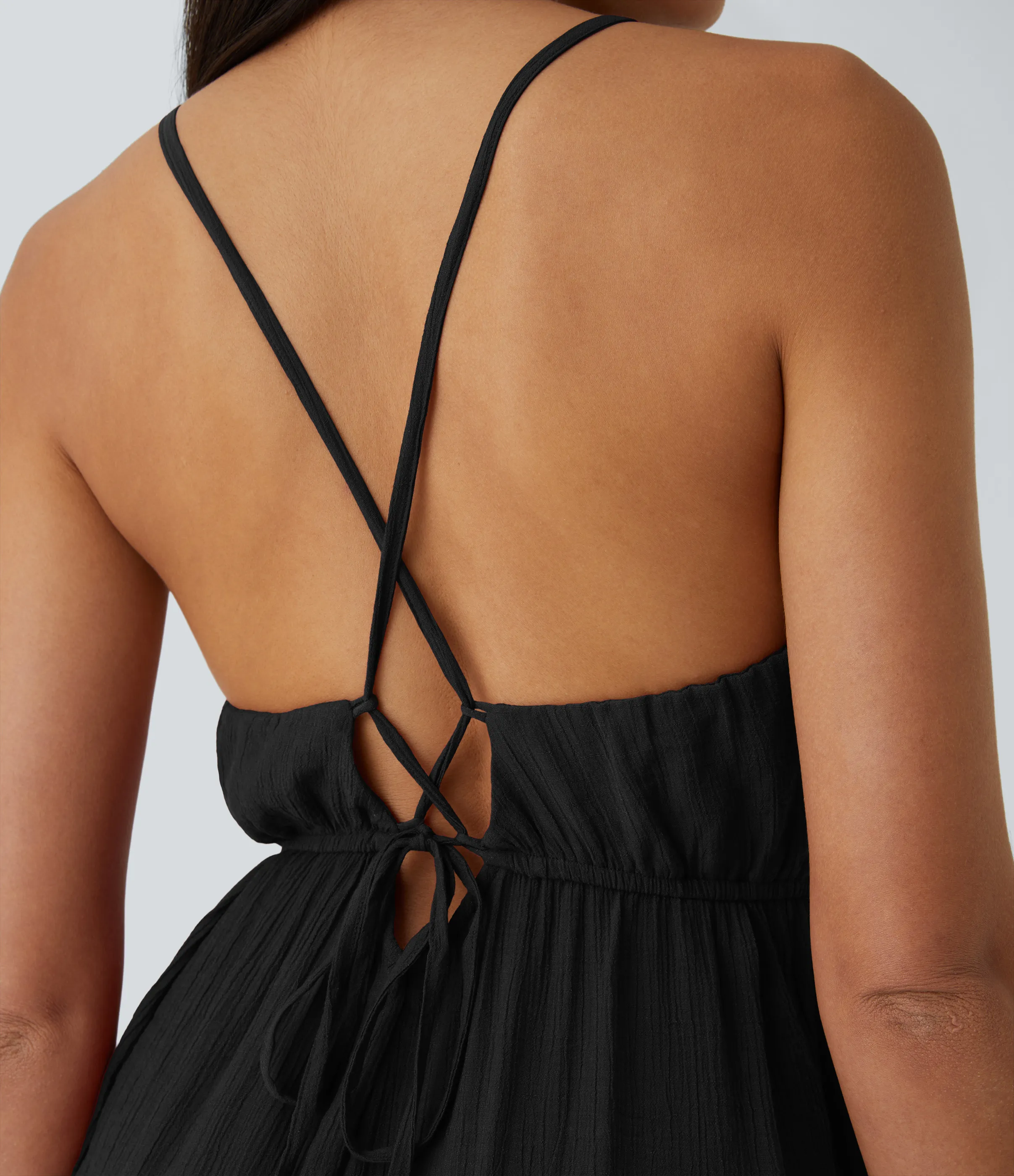 Halara Mono plisado con tirantes finos de espalda descubierta con bolsillo lateral y botones - Black - XS(regular) sold by Halara product image thumbnail 5