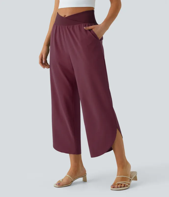 Halara Pantalón Breezeful™ Resort secado rápido abertura bolsillo lateral plisado cruzado tiro alto - Amaranth - L(regular) made by Halara