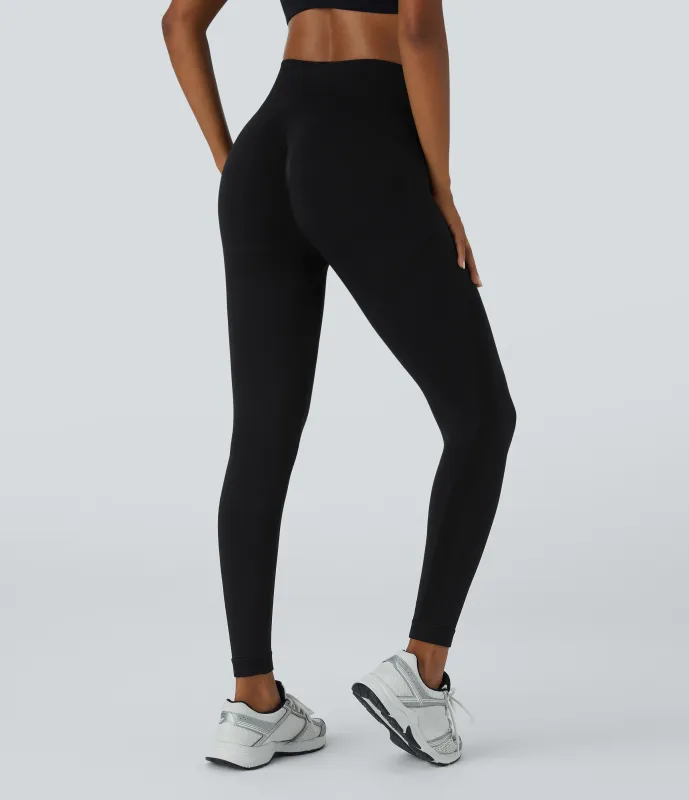 Halara Leggings yoga tiro alto frunce 7/8 flujo sin costura - Black - XS(full_length) made by Halara