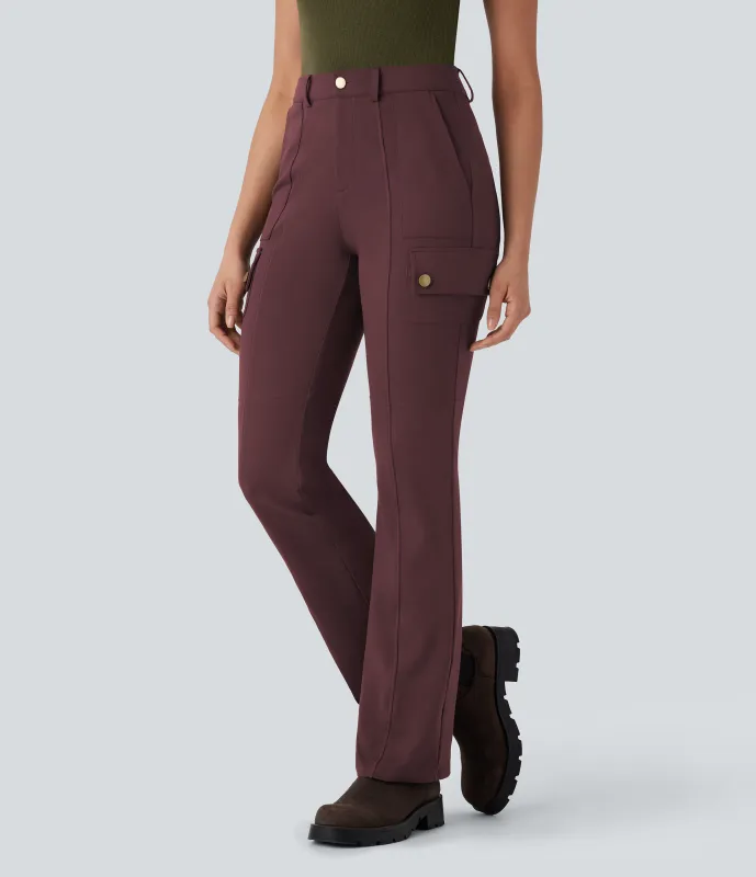 Halara Pantalón cargo bota senderismo múltiple bolsillo tiro medio - Red Mahogany - XS(regular) made by Halara