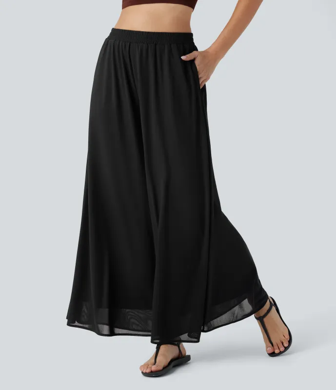 Halara Pantalón pierna ancha superposición malla bolsillo lateral tiro alto - Black - M(tall) made by Halara