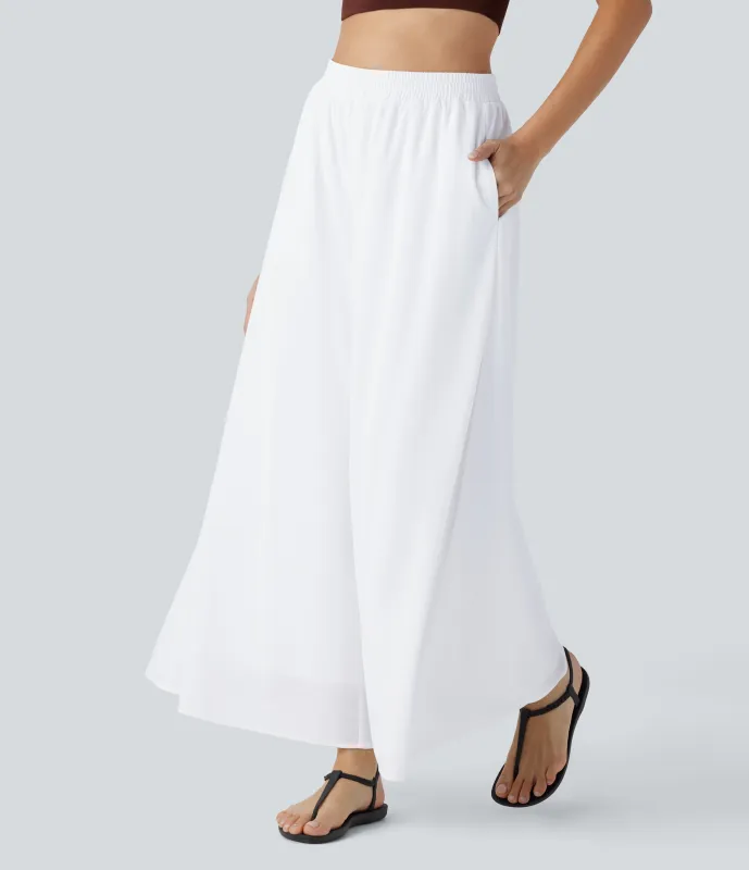 Halara Pantalón pierna ancha superposición malla bolsillo lateral tiro alto - Natural White - XL(petite) made by Halara