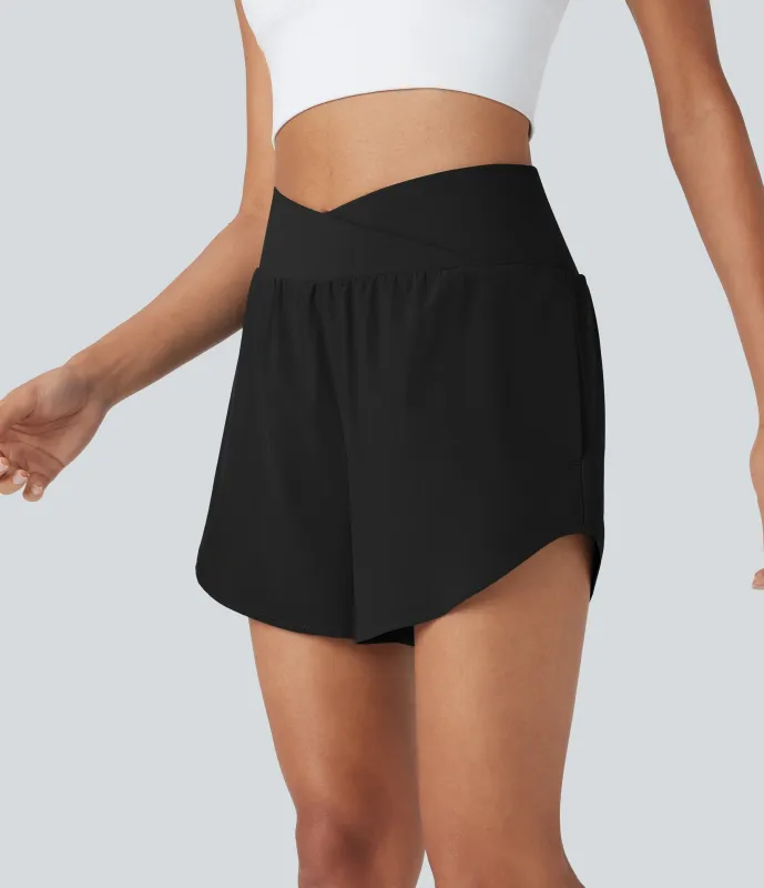 Halara Shorts de yoga 2 en 1 Breezeful™ de tiro alto cruzados de secado rápido y con múltiples bolsillos - Black - M made by Halara