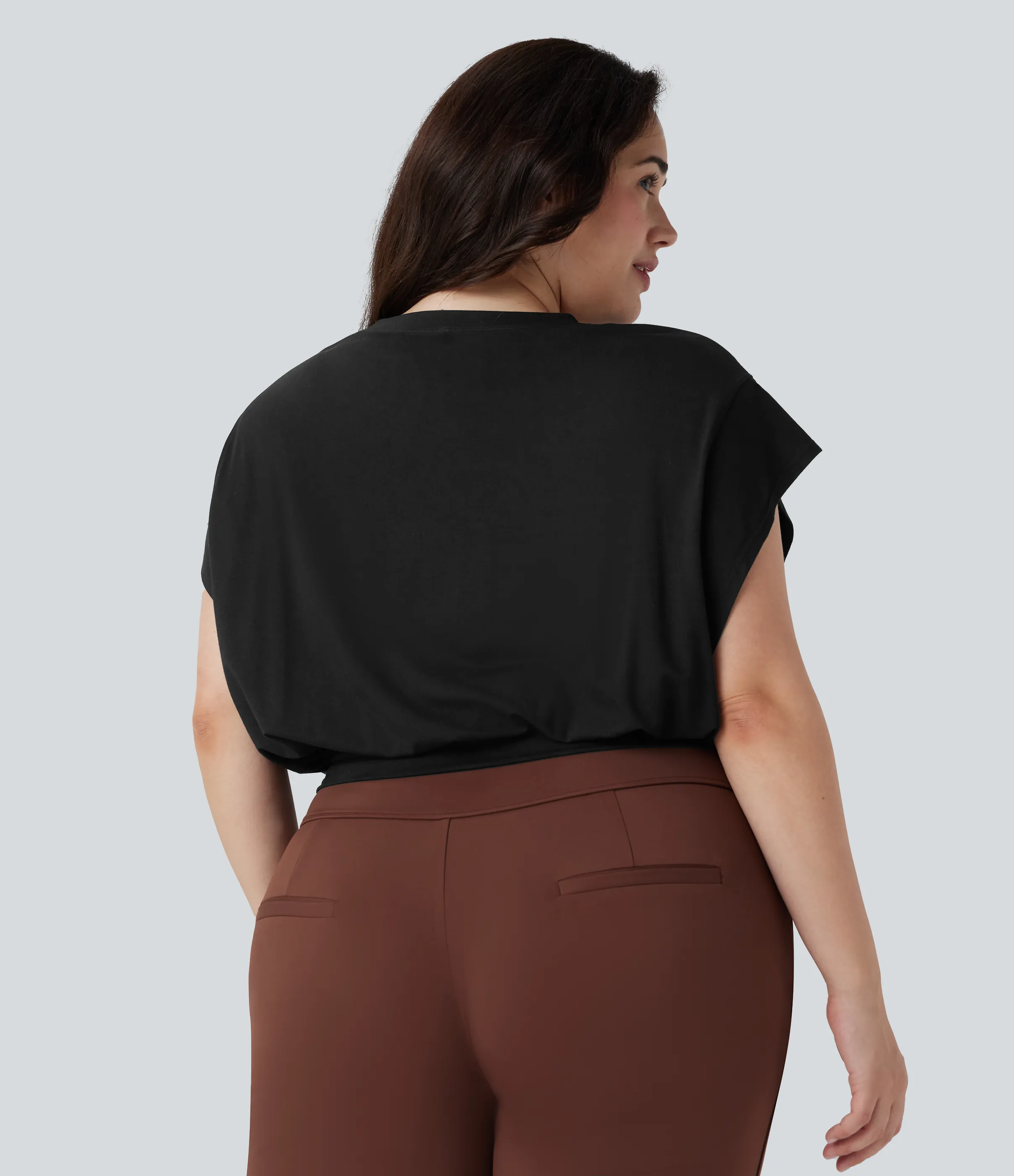 Halara Camiseta oficina talla grande cuello redondo manga corta murciélago - Black - 3X sold by Halara product image thumbnail 3