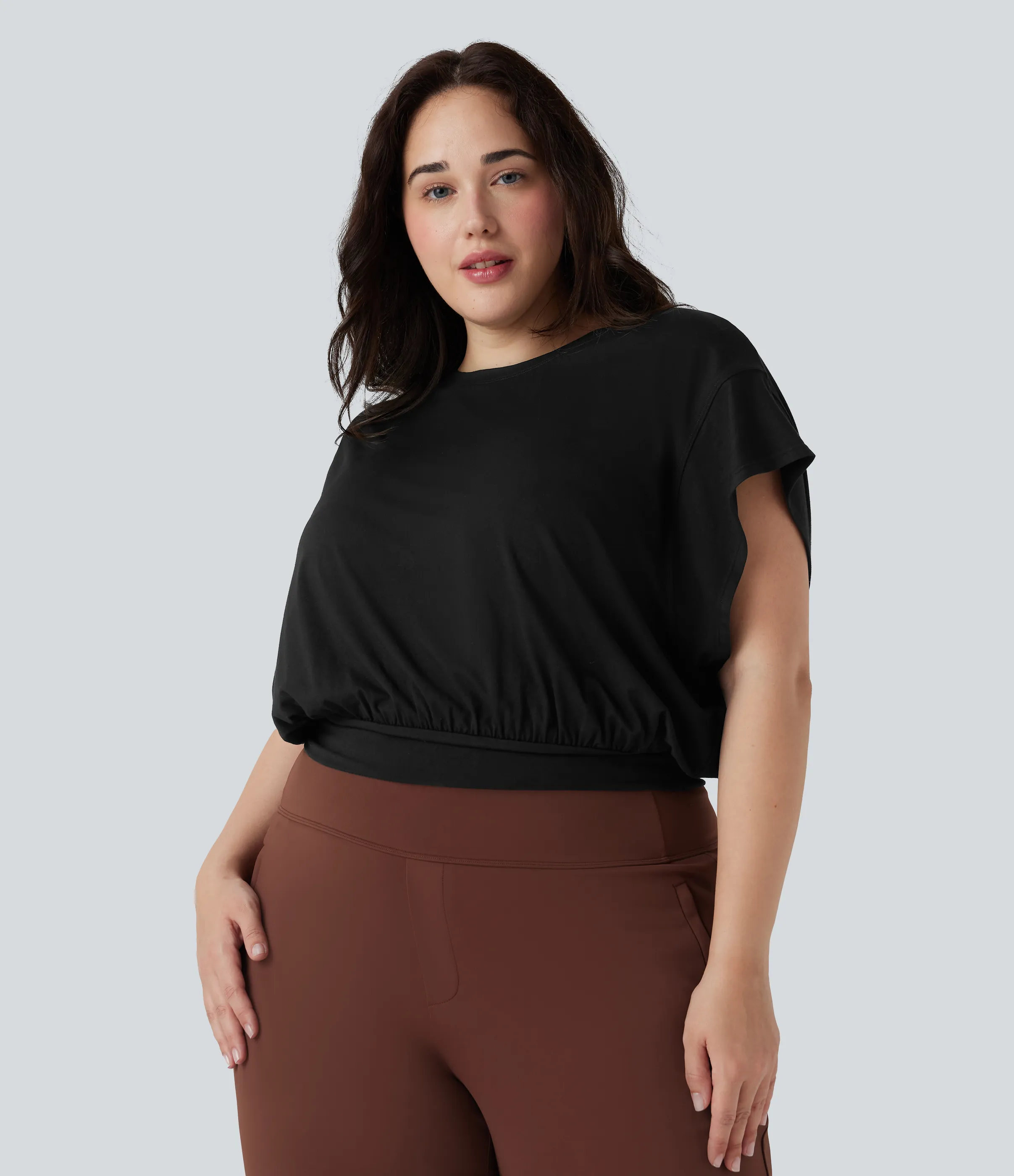 Halara Camiseta oficina talla grande cuello redondo manga corta murciélago - Black - 3X sold by Halara product image thumbnail 4