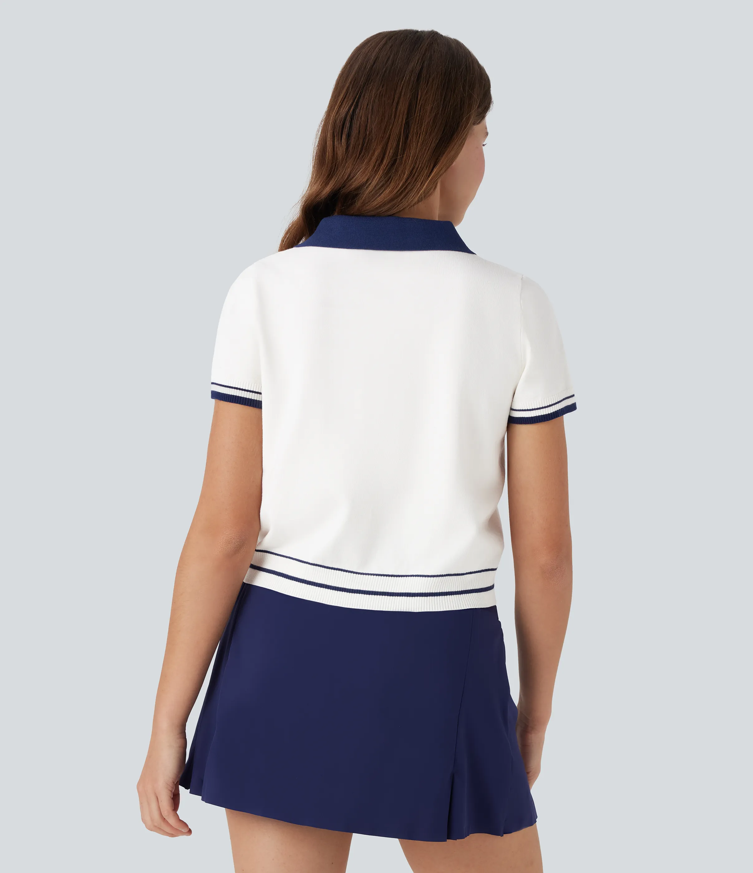 Halara Suéter casual de punto de manga corta con botones delanteros tipo polo - White - XS sold by Halara product image thumbnail 3