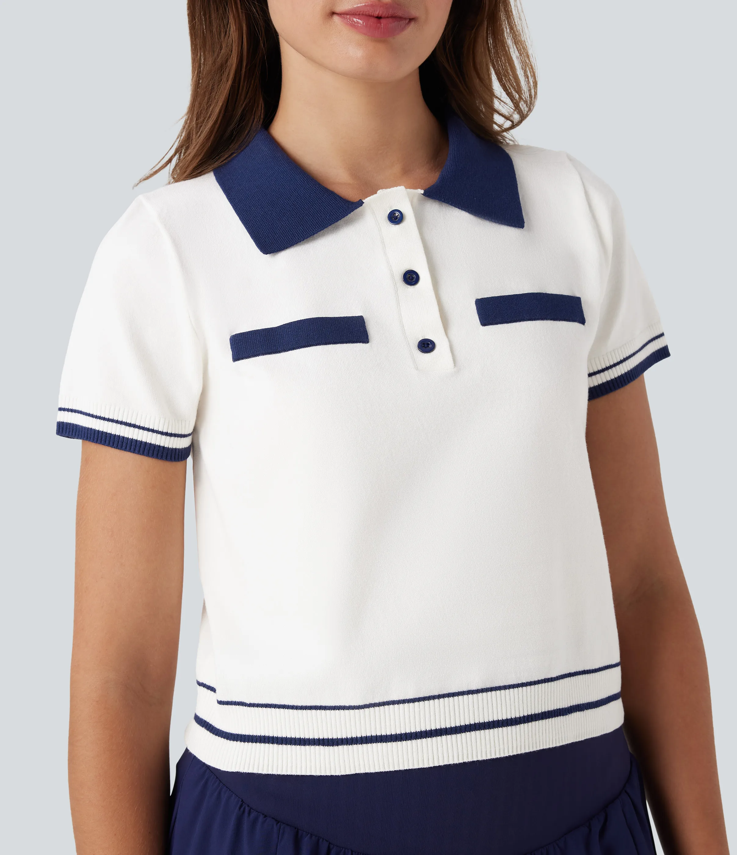 Halara Suéter casual de punto de manga corta con botones delanteros tipo polo - White - XS sold by Halara product image thumbnail 5