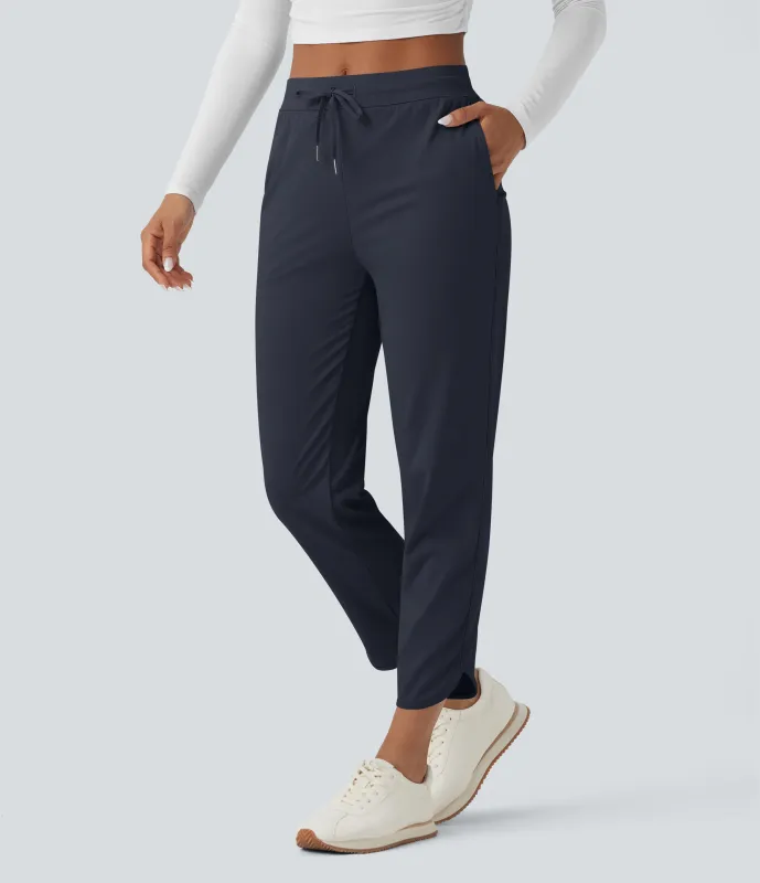 Halara Pantalones de golf ajustados de tiro medio con cordón, dobladillo curvo y secado rápido con bolsillos - UPF 40+ - Dark Blue - XL(regular) made by Halara