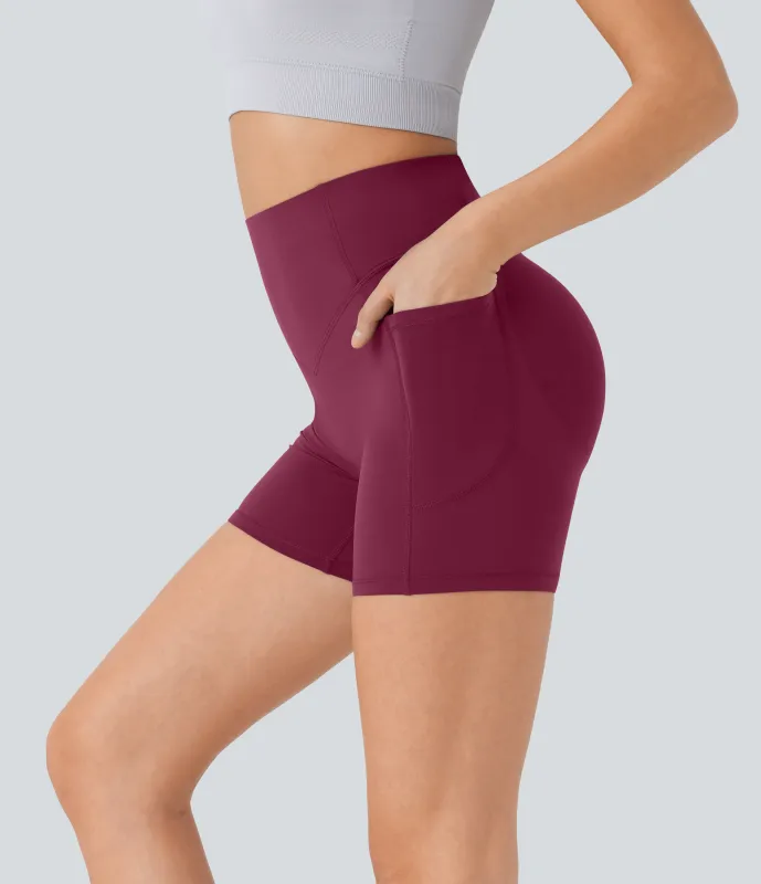 Halara Pantalón corto SoCinched UltraSculpt ciclista tiro alto realce glúteo bolsillo lateral entrenamiento 12.5cm - Red Plum - L made by Halara