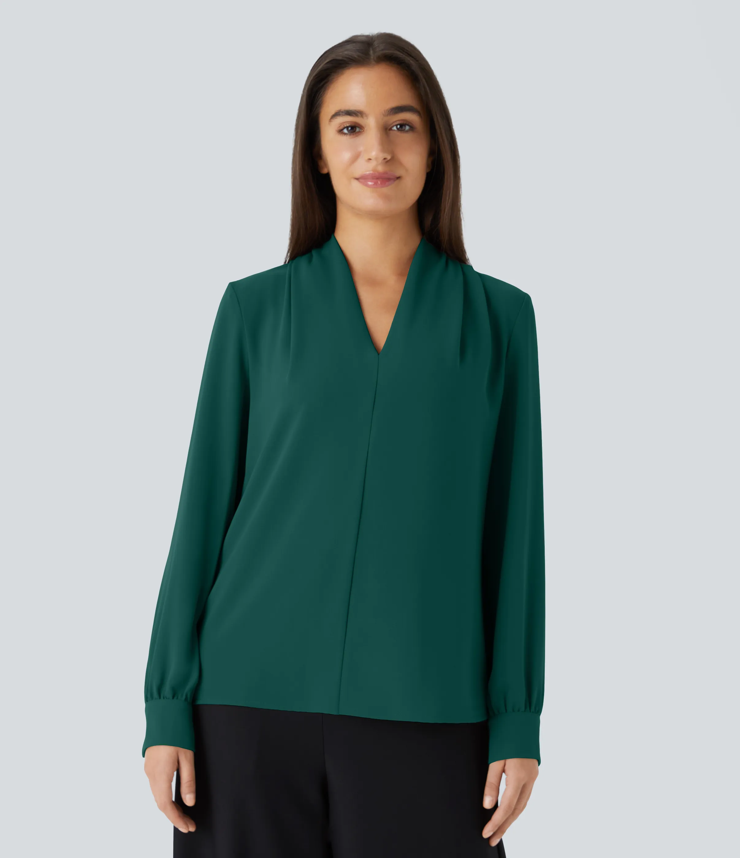 Halara Blusa oficina plisada manga larga cuello V - Forest Biome - S sold by Halara product image thumbnail 5