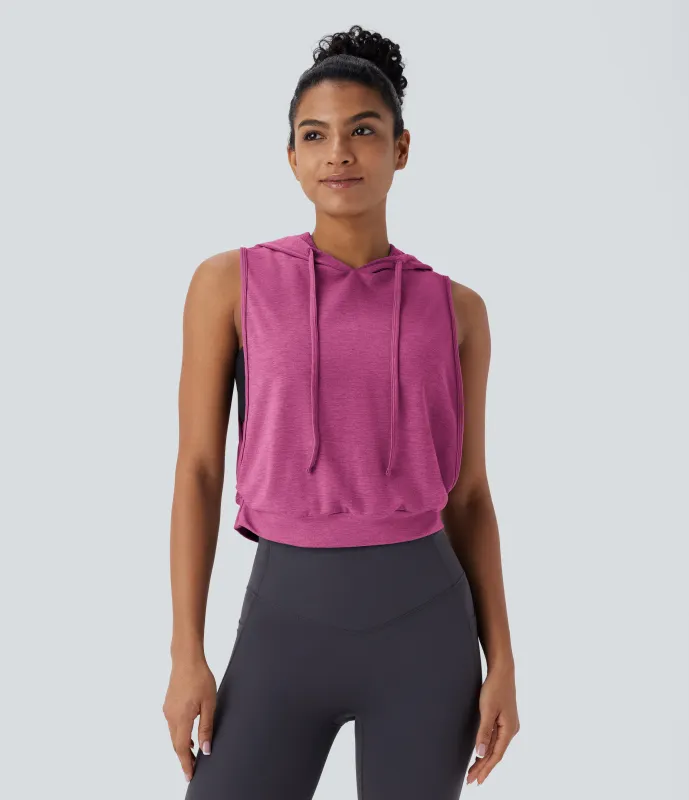 Halara Camiseta sin mangas corta correr capucha cordón ajustable - Berry Mauve - XS made by Halara