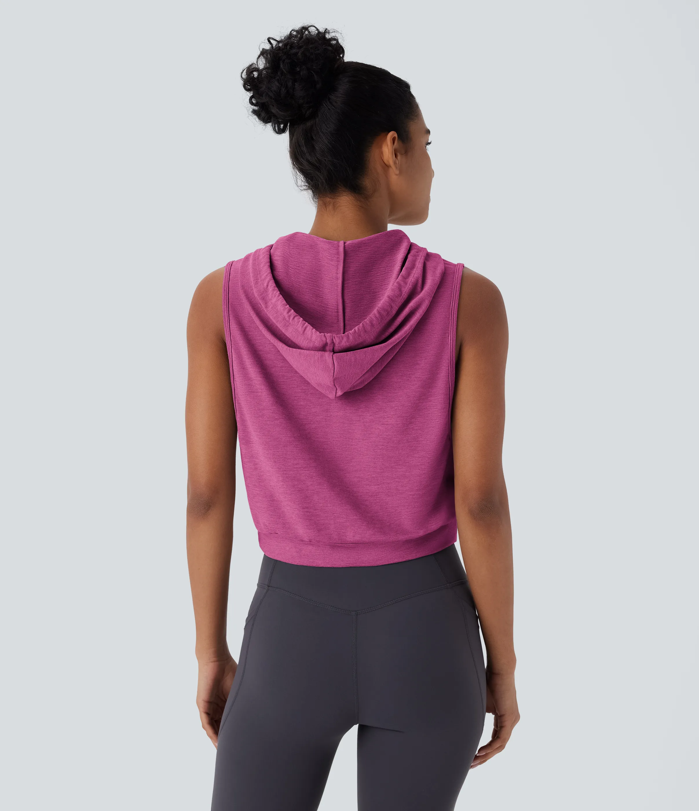Halara Camiseta sin mangas corta correr capucha cordón ajustable - Berry Mauve - XS sold by Halara product image thumbnail 3