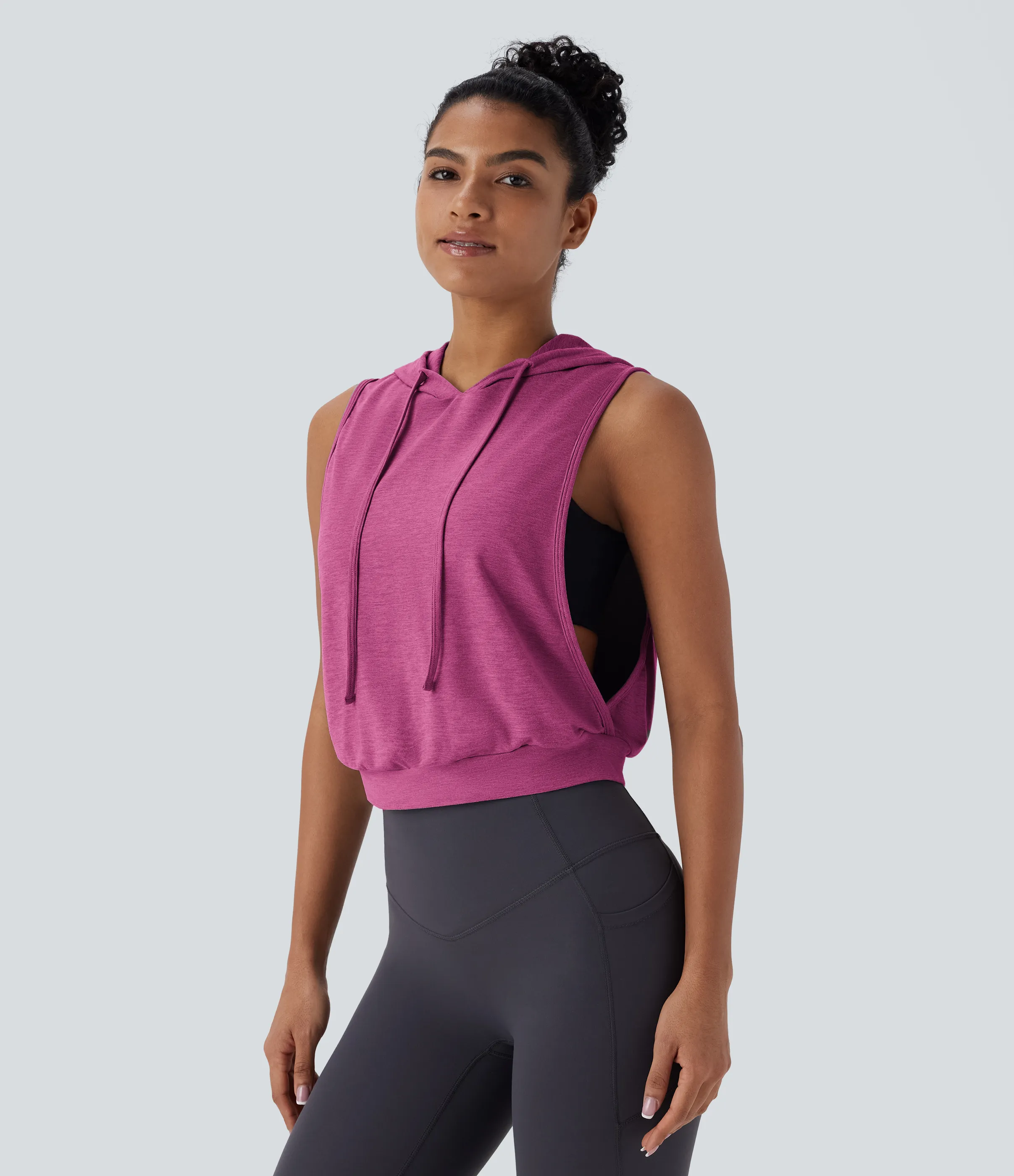 Halara Camiseta sin mangas corta correr capucha cordón ajustable - Berry Mauve - XS sold by Halara product image thumbnail 4