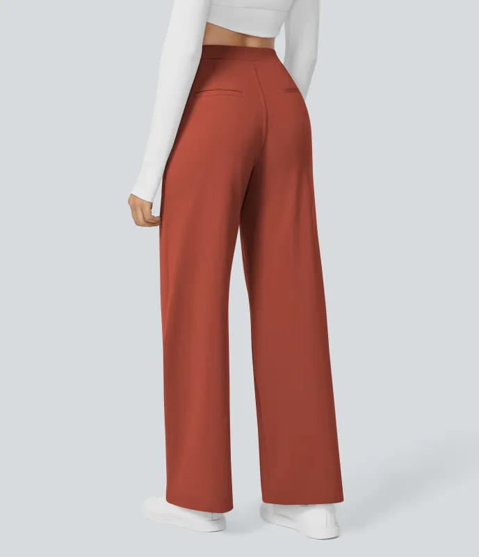Halara Pantalón oficina pierna recta bolsillo lateral tiro alto pliegue - Cinnabar - S(petite) made by Halara
