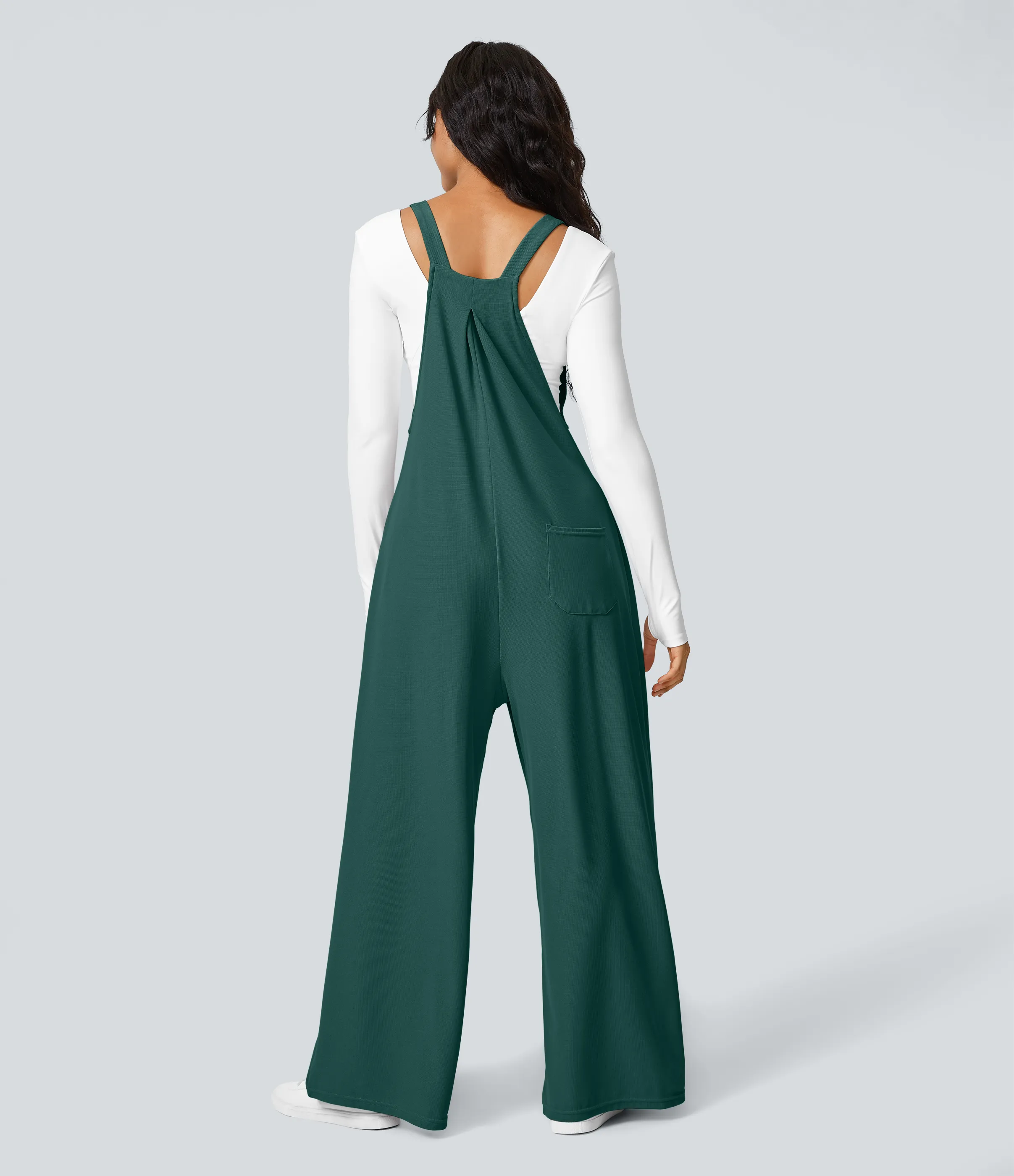 Halara Overol botón correa ajustable bolsillo múltiple gofre plisado - Forest Biome - M(tall) sold by Halara product image thumbnail 4