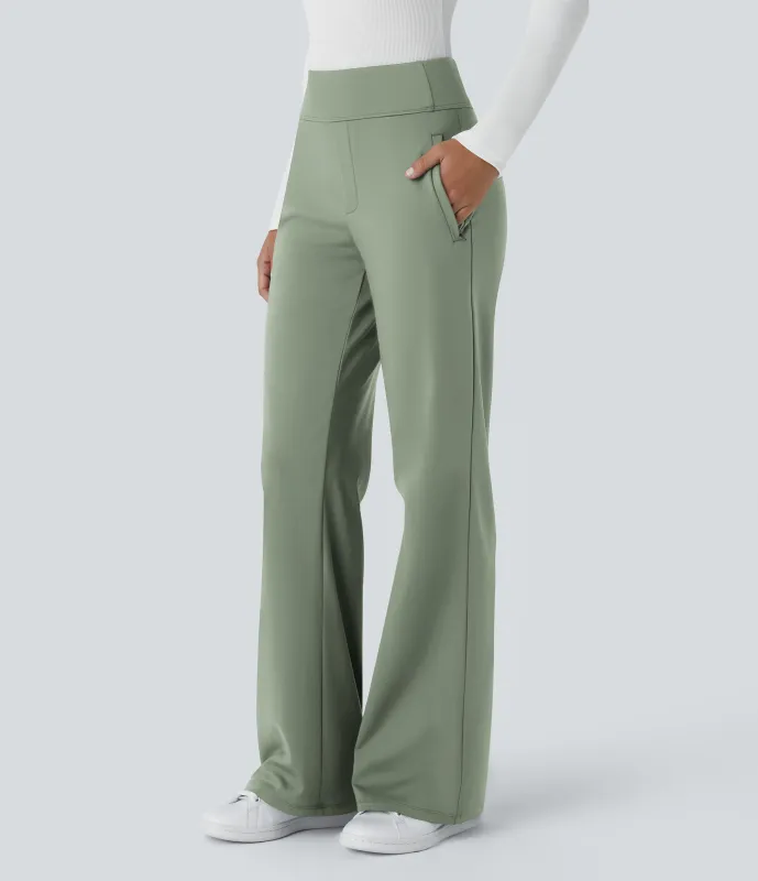Halara Pantalón oficina acampanado bolsillo lateral tiro alto - Asparagus - XL(regular) made by Halara