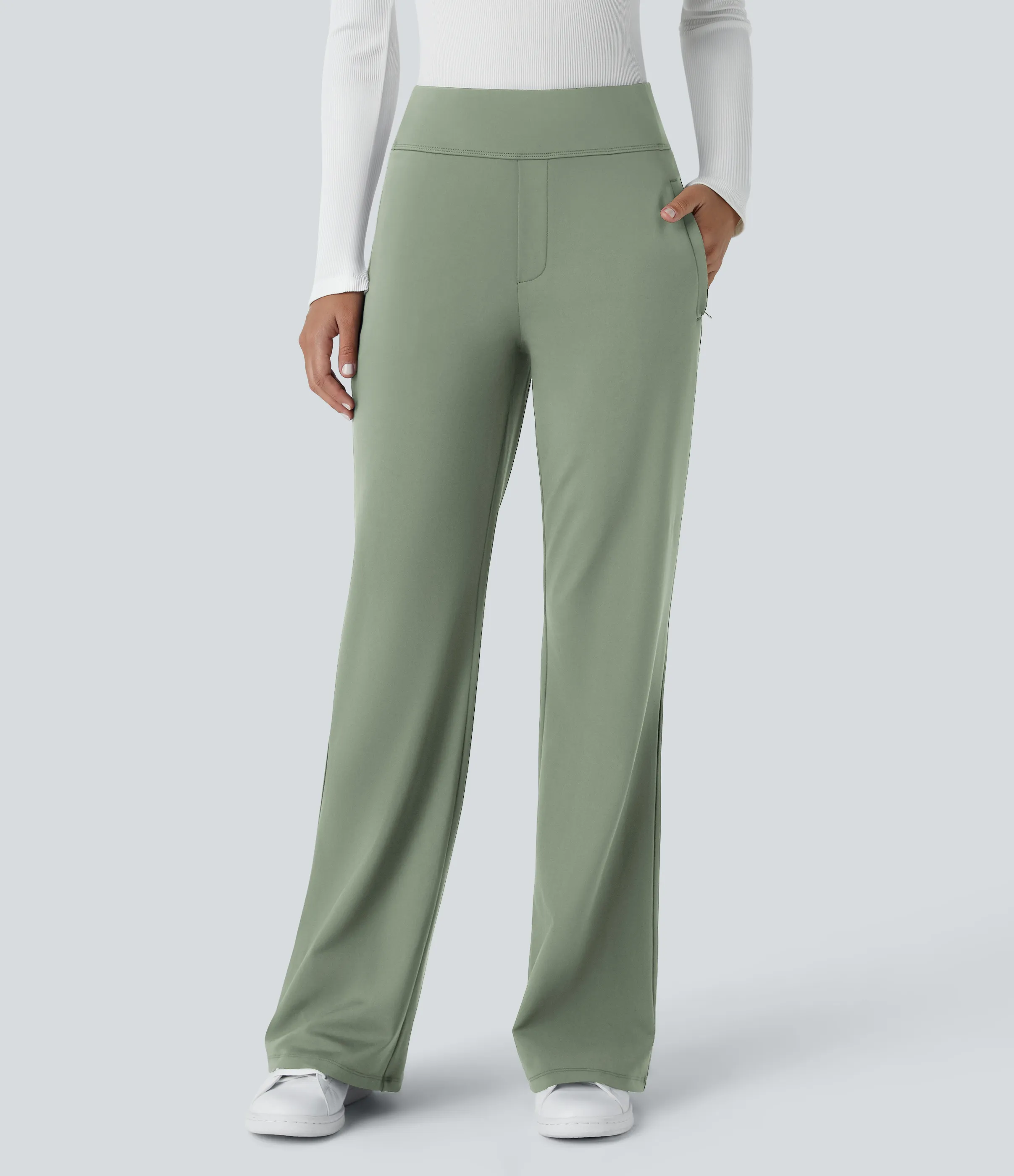 Halara Pantalón oficina acampanado bolsillo lateral tiro alto - Asparagus - XL(regular) sold by Halara product image thumbnail 4