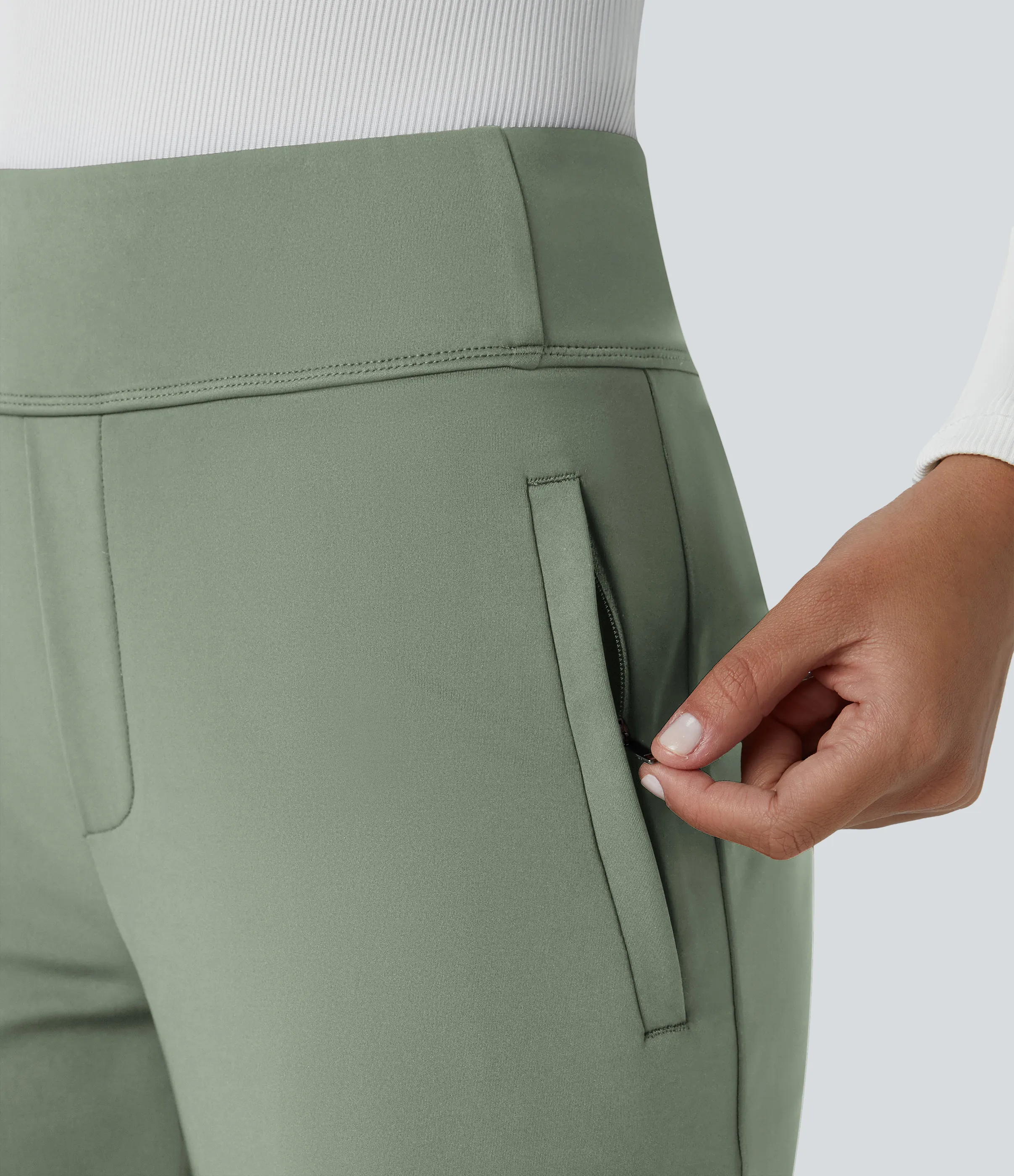 Halara Pantalón oficina acampanado bolsillo lateral tiro alto - Asparagus - XL(regular) sold by Halara product image thumbnail 5